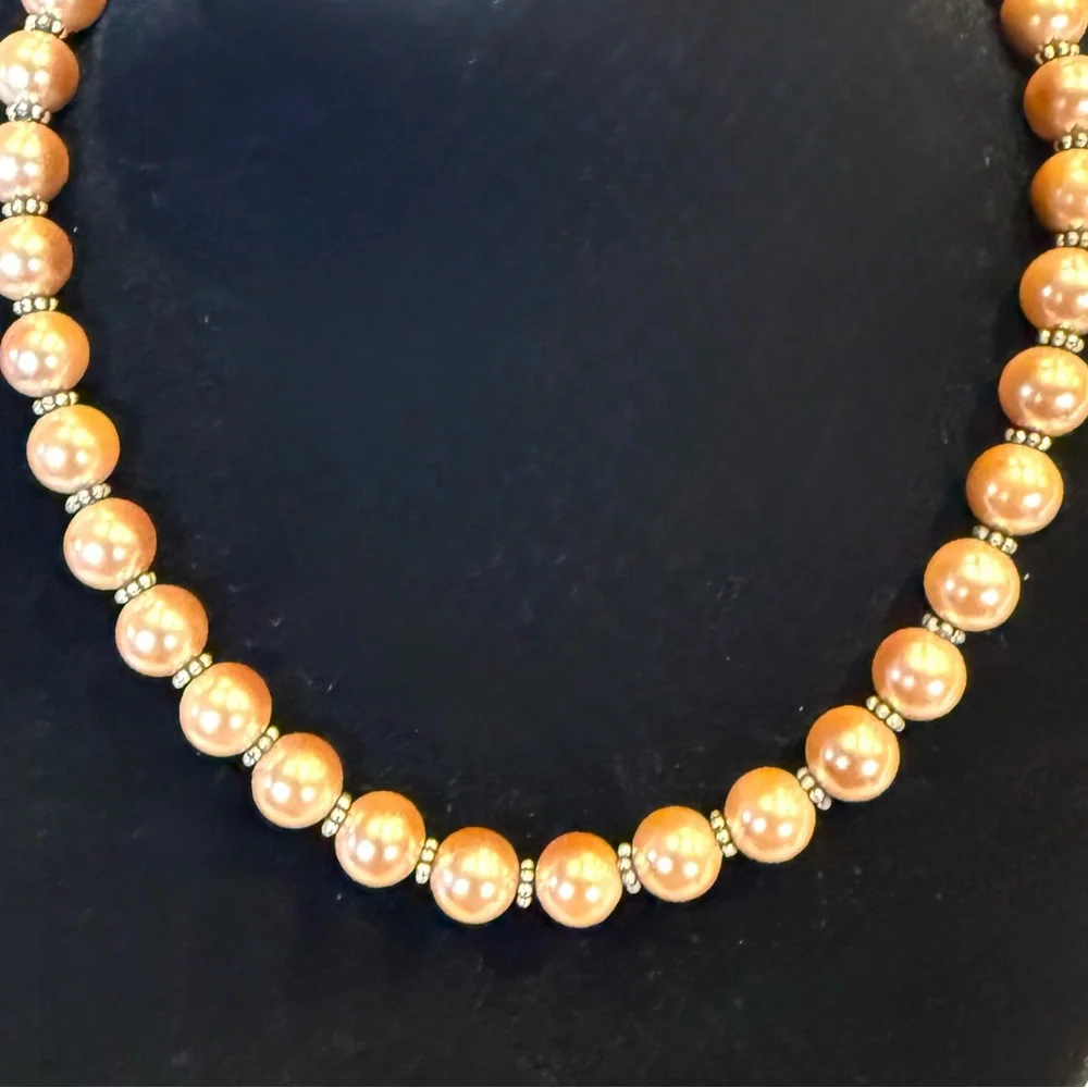 Vintage Faux Gold Pearl Necklace/Earring Set Toggle Clasp